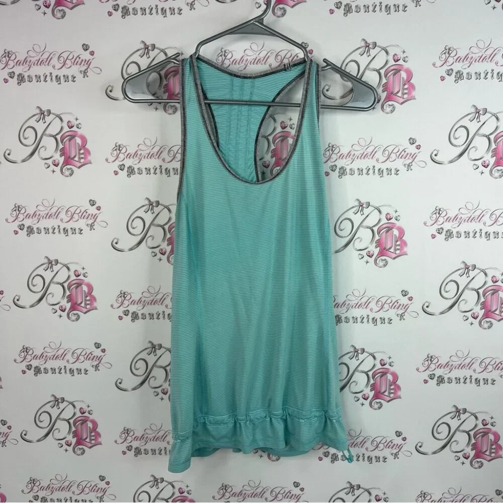 Lululemon tank top stripes racer back Teal Sleeveless Ruffle Hem Top ruffles